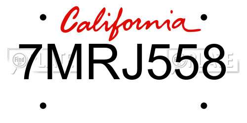 7MRJ558 California License Plate