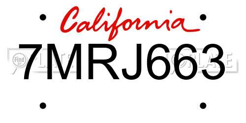 7MRJ663 California License Plate