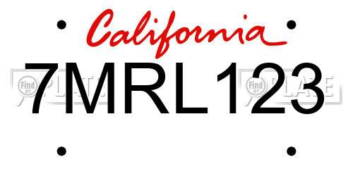 7MRL123 California License Plate