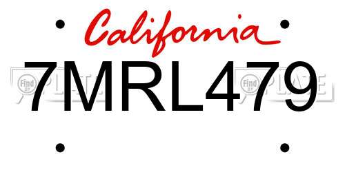 7MRL479 California License Plate