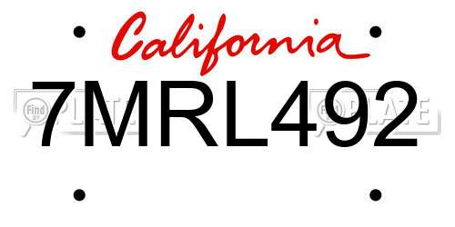 7MRL492 California License Plate