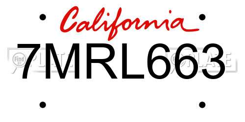 7MRL663 California License Plate