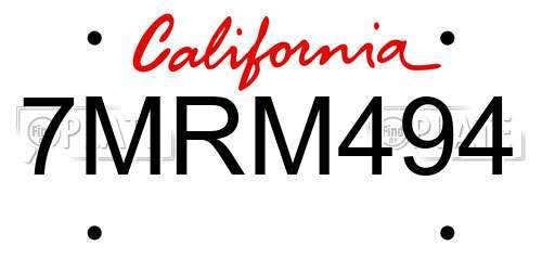 7MRM494 California License Plate