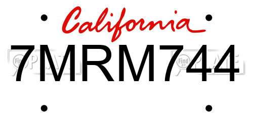 7MRM744 California License Plate