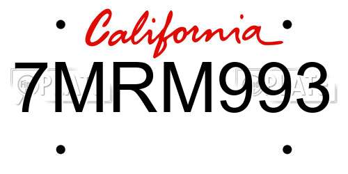 7MRM993 California License Plate