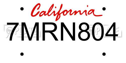 7MRN804 California License Plate