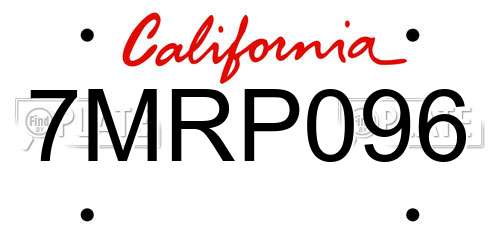 7MRP096 California License Plate