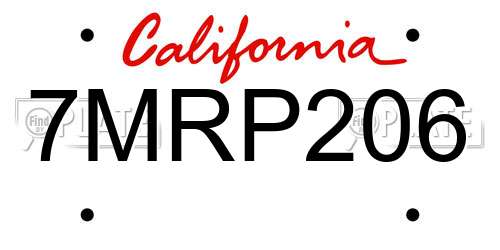 7MRP206 California License Plate