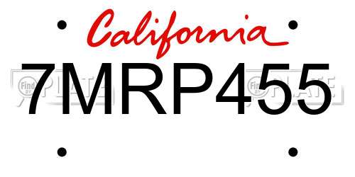 7MRP455 California License Plate