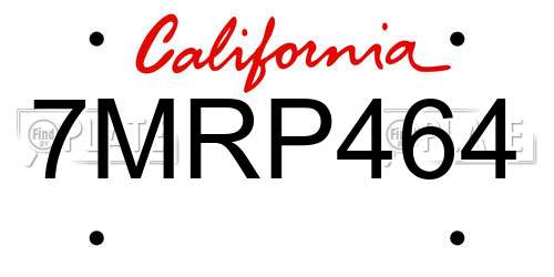 7MRP464 California License Plate