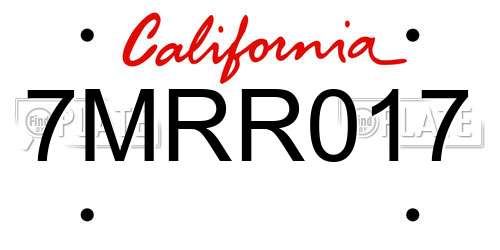 7MRR017 California License Plate