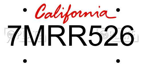 7MRR526 California License Plate