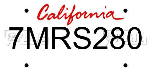 7MRS280 California License Plate