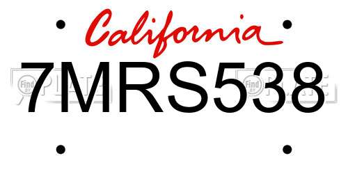 7MRS538 California License Plate
