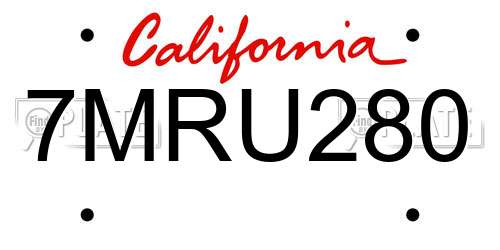 7MRU280 California License Plate