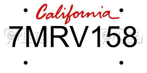 7MRV158 California License Plate