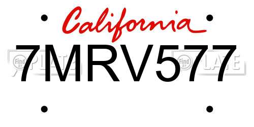 7MRV577 California License Plate