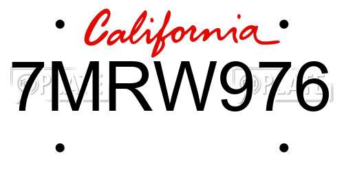 7MRW976 California License Plate