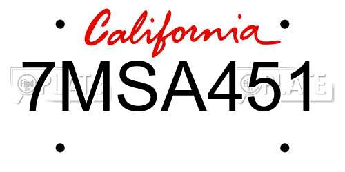 7MSA451 California License Plate