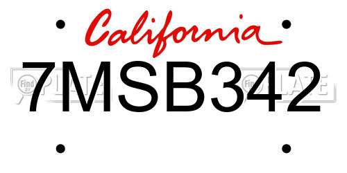 7MSB342 California License Plate