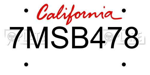 7MSB478 California License Plate