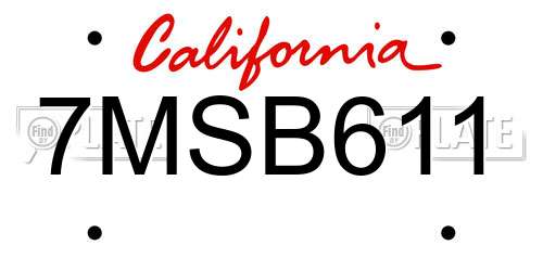 7MSB611 California License Plate