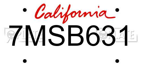 7MSB631 California License Plate