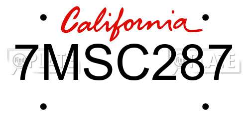 7MSC287 California License Plate