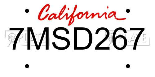 7MSD267 California License Plate