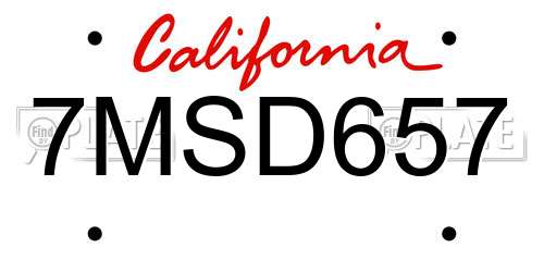 7MSD657 California License Plate