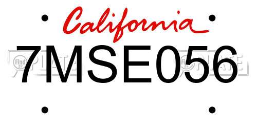 7MSE056 California License Plate