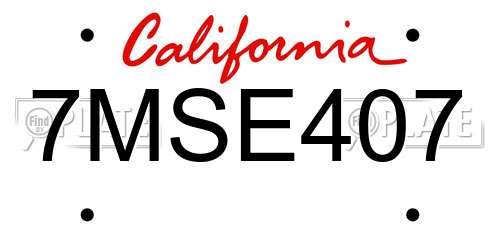 7MSE407 California License Plate