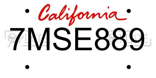 7MSE889 California License Plate