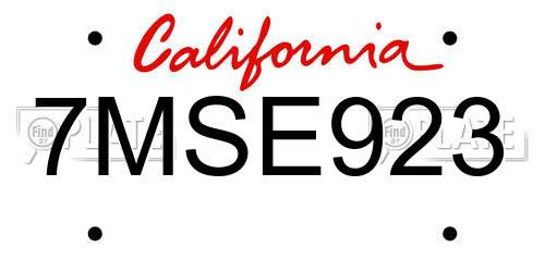 7MSE923 California License Plate