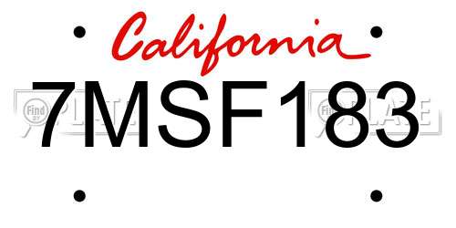 7MSF183 California License Plate