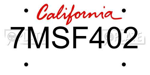 7MSF402 California License Plate