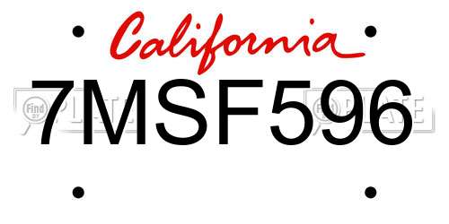 7MSF596 California License Plate