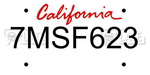 7MSF623 California License Plate