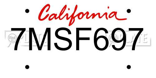 7MSF697 California License Plate