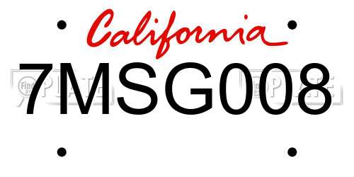 7MSG008 California License Plate