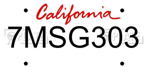 7MSG303 California License Plate