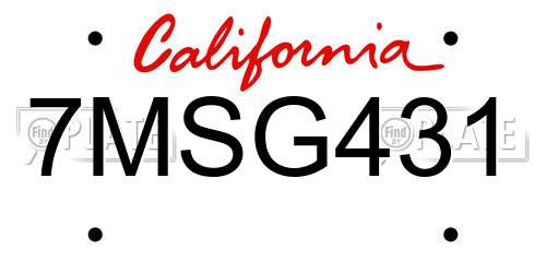 7MSG431 California License Plate