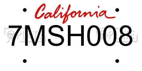 7MSH008 California License Plate
