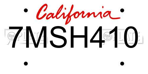 7MSH410 California License Plate