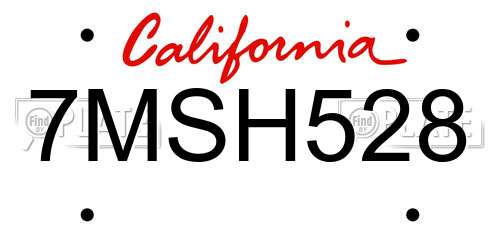 7MSH528 California License Plate