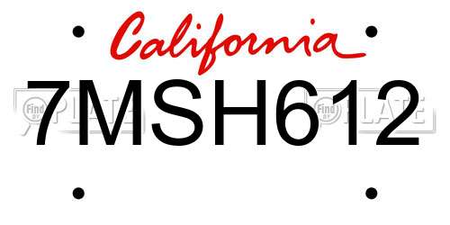 7MSH612 California License Plate