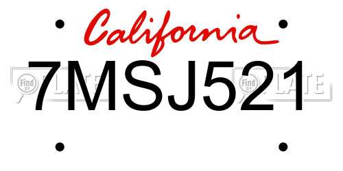 7MSJ521 California License Plate
