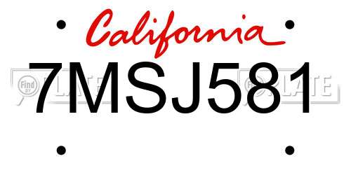 7MSJ581 California License Plate