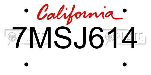 7MSJ614 California License Plate