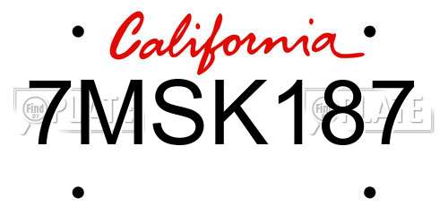 7MSK187 California License Plate